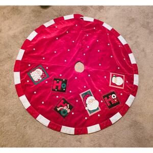Velveteen Quilted Christmas Tree Skirt Red White Green 51" Diameter